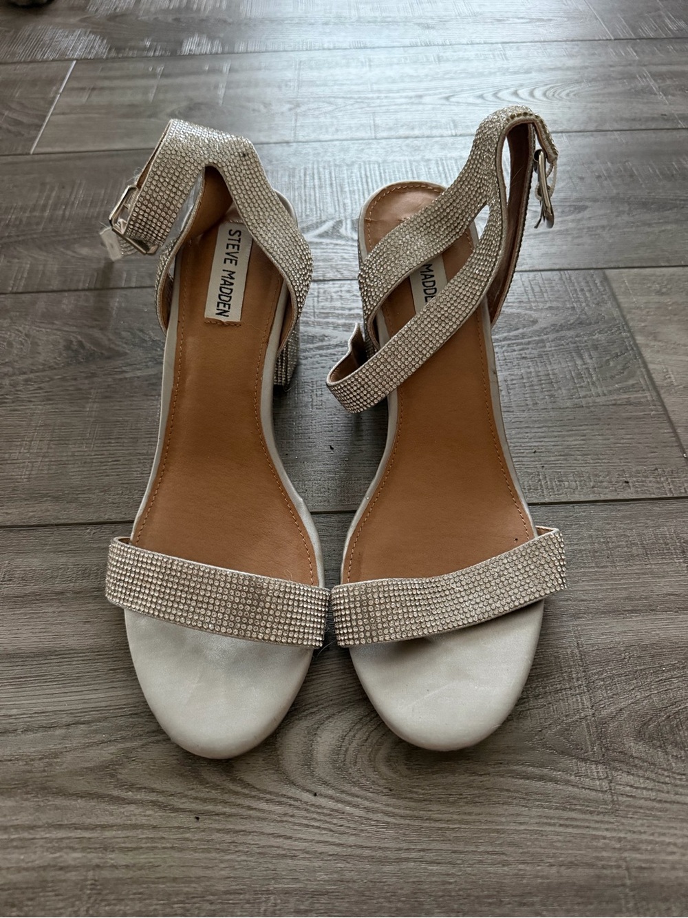 Steve Madden Silver Crystal-Strap Block Heel Sandals